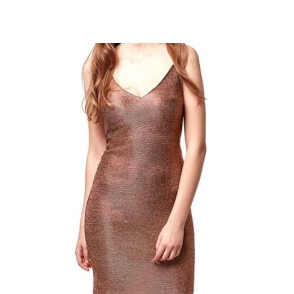 Topshop Pink/Bronze Metallic Midi Dress